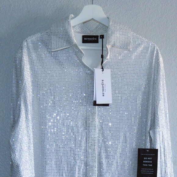 RETROFETE (NEW YORK) RHINSTONE WHITE L/S CUFF SHIRT- NWT $175 - Picture 3 of 13